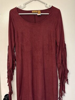 Wrangler Wine Red Fringe Sleeve Dress